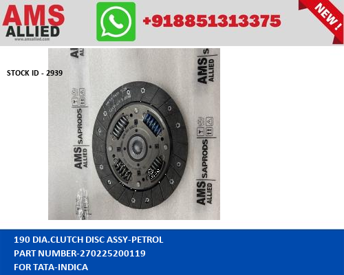 TATA INDICA 190 DIA.CLUTCH DISC ASSY PETROL 270225200119 STOCKID 2939