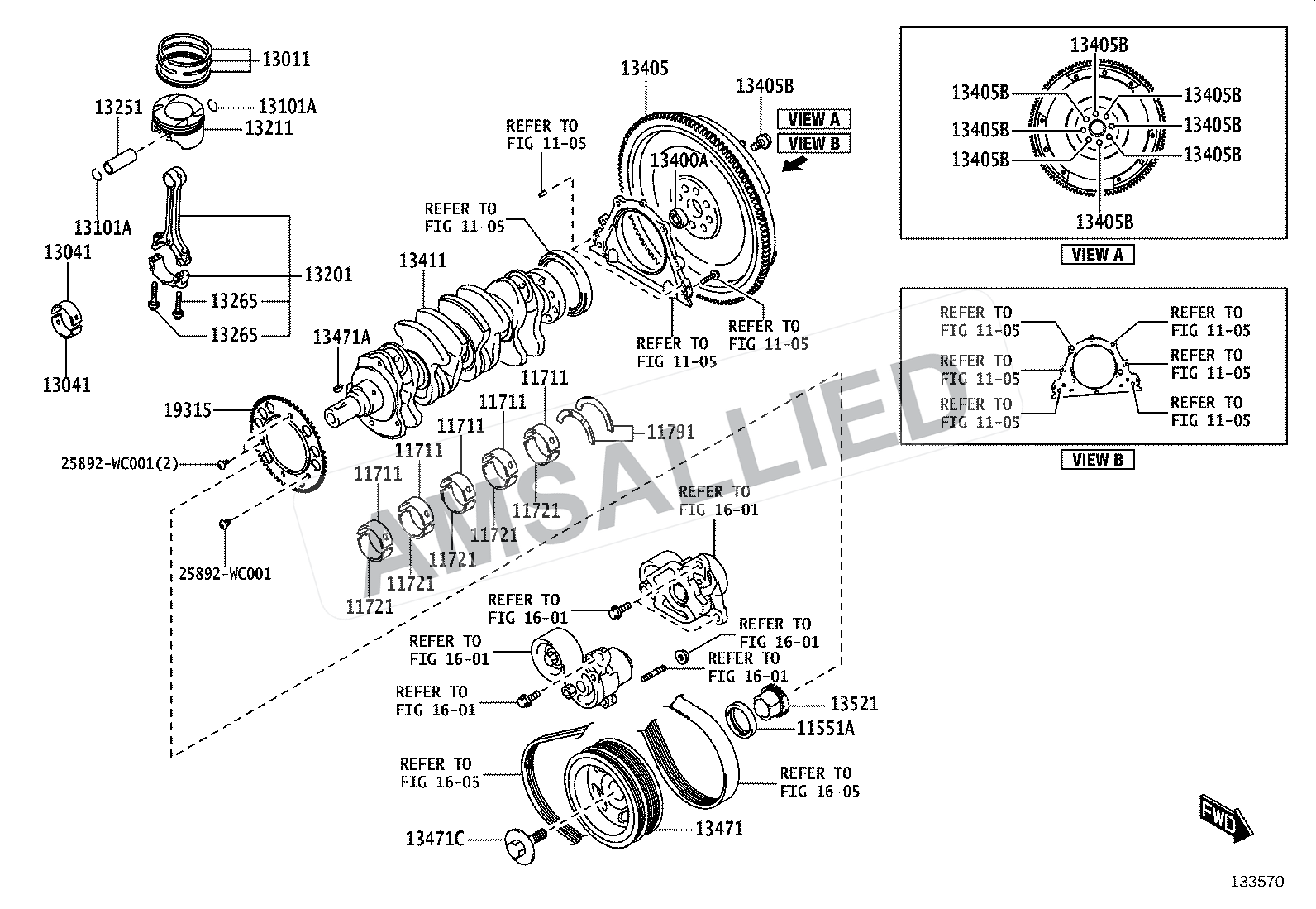 Toyota Hyryder Crankshaft & Piston exploded parts diagram, figure 1301