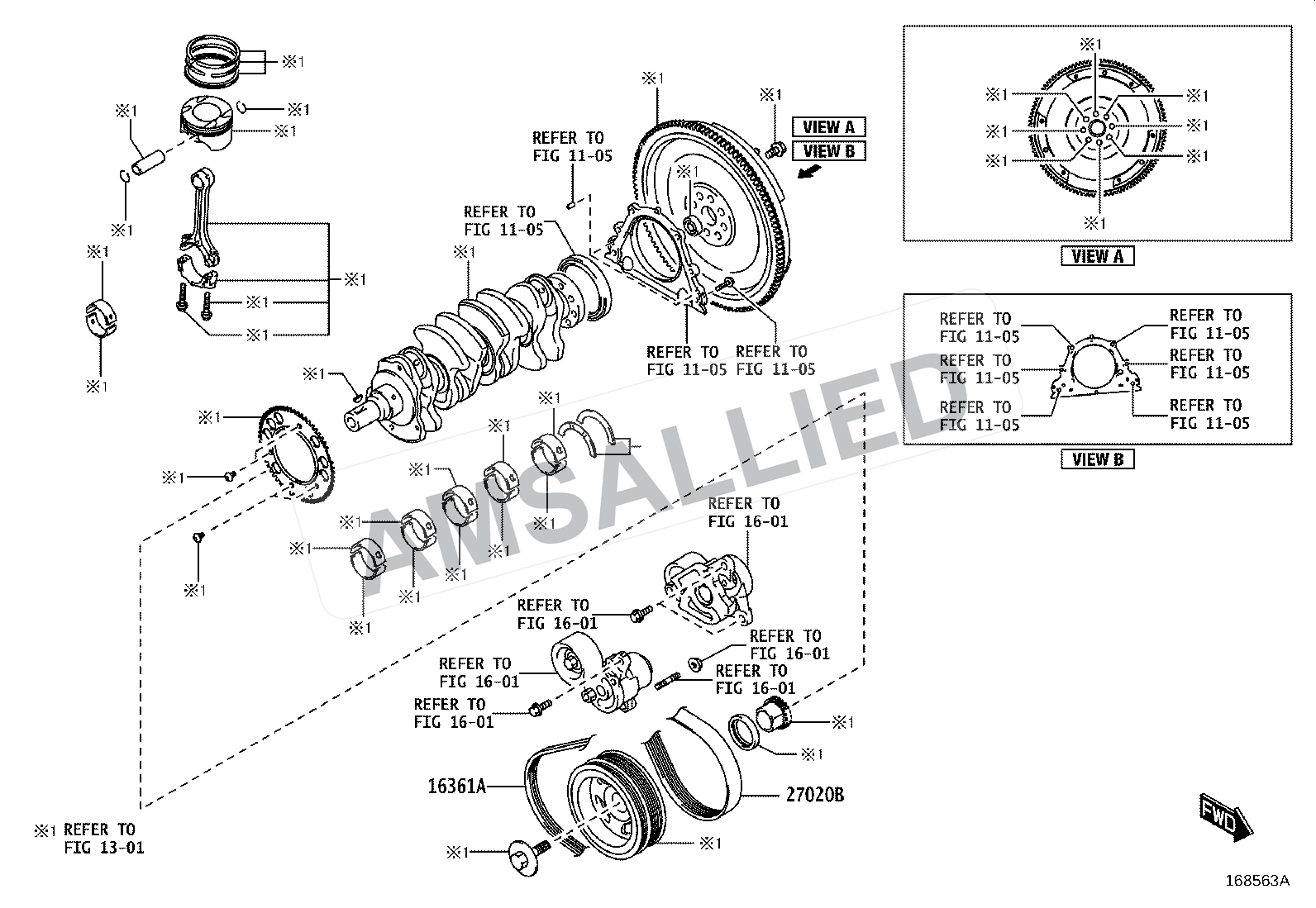 Toyota Hyryder V-belt exploded parts diagram, figure 1605