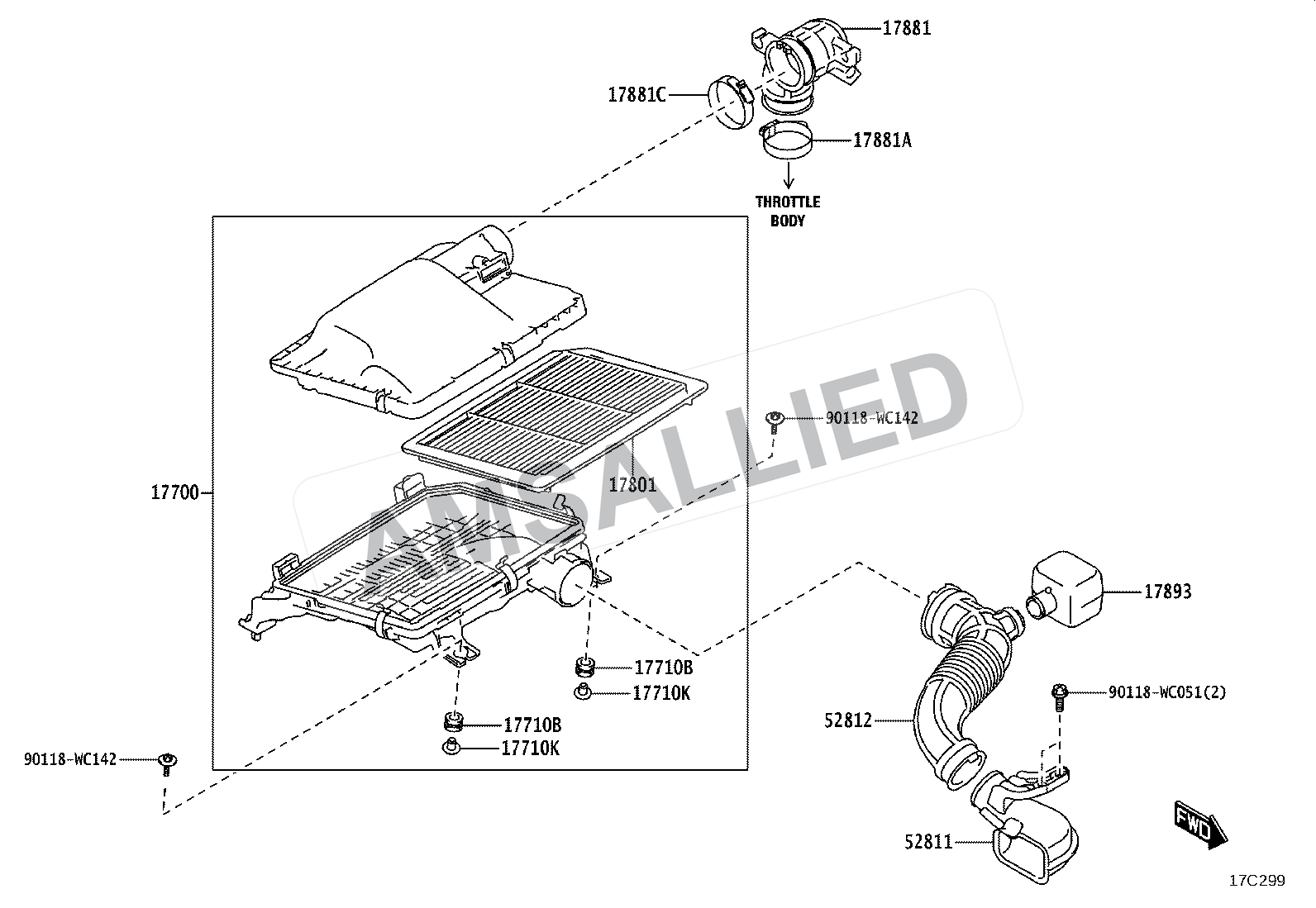 Toyota Hyryder Air Cleaner exploded parts diagram, figure 1703