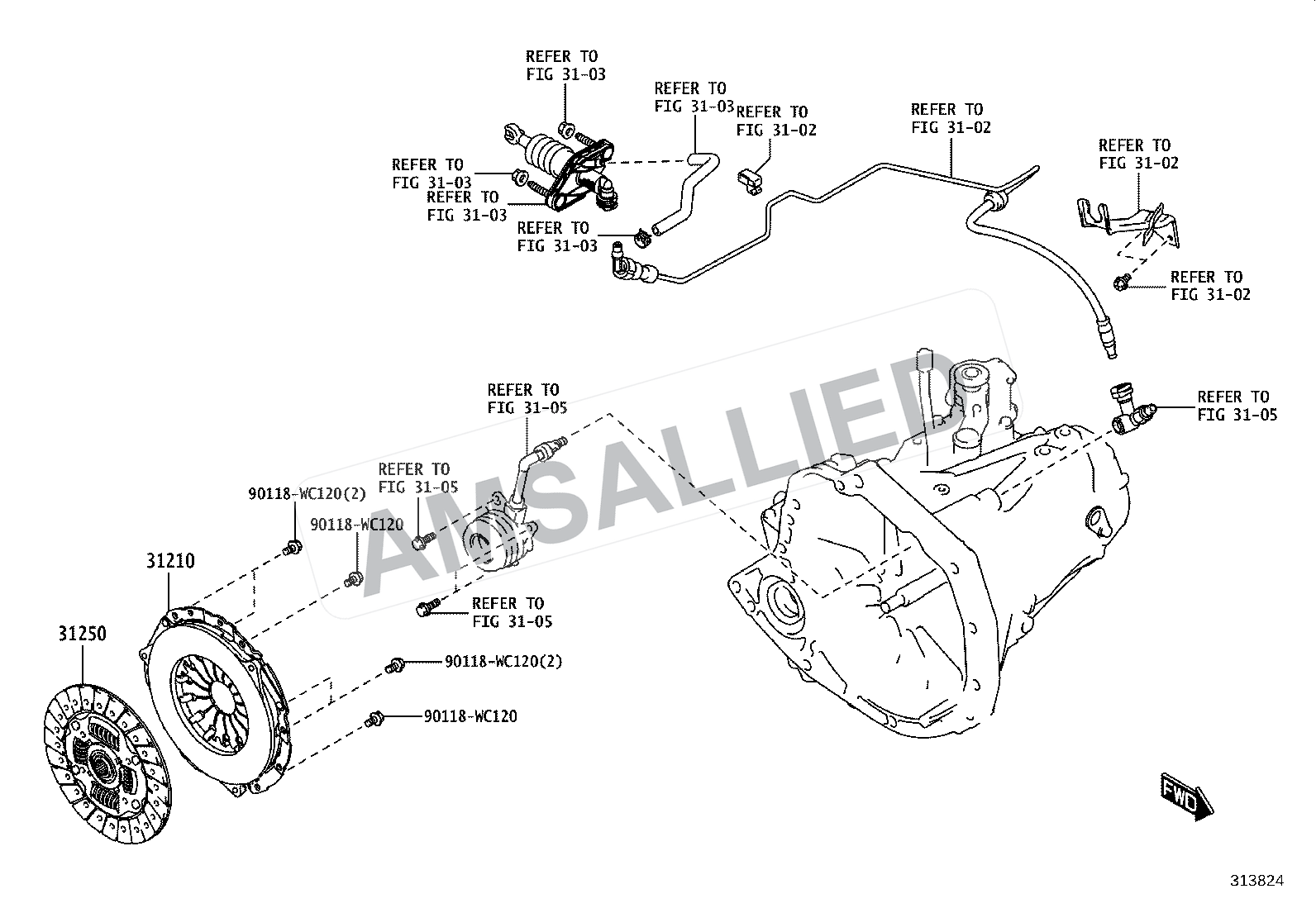 Toyota Hyryder Clutch & Release Fork exploded parts diagram, figure 3101