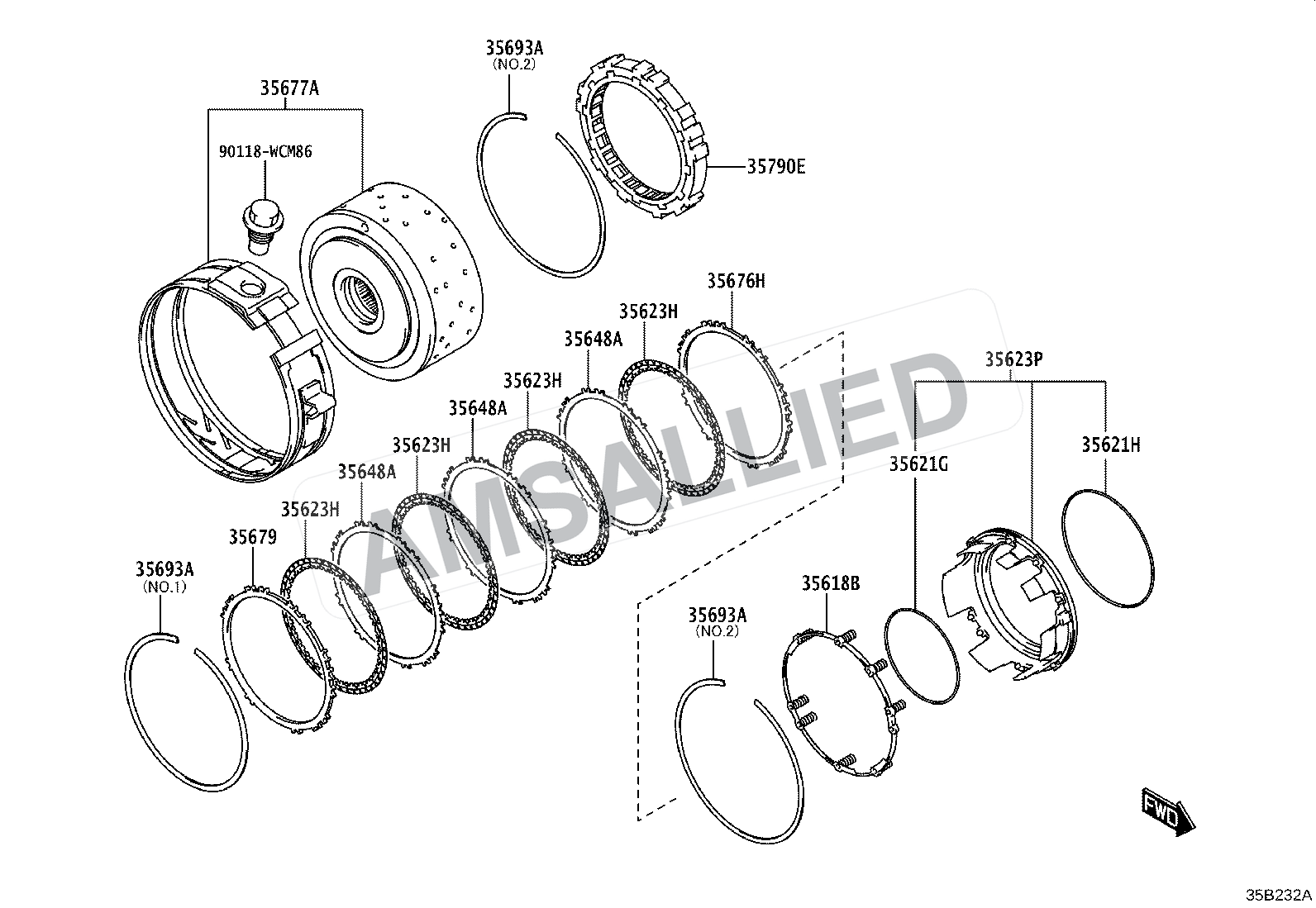 Toyota Hyryder Brake No.3, 1st & Reverse Brake (atm) exploded parts diagram, figure 3509