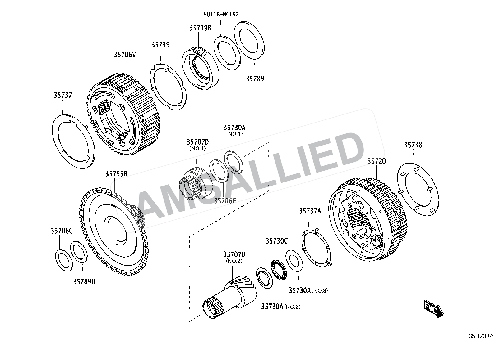 Toyota Hyryder Planetary Gear, Reverse Piston & Counter Gear(atm) exploded parts diagram, figure 3510