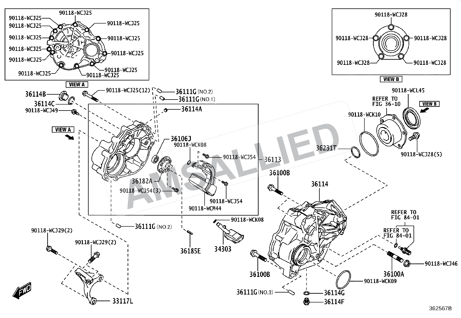 Toyota Hyryder Transfer Case & Extension Housing exploded parts diagram, figure 3609