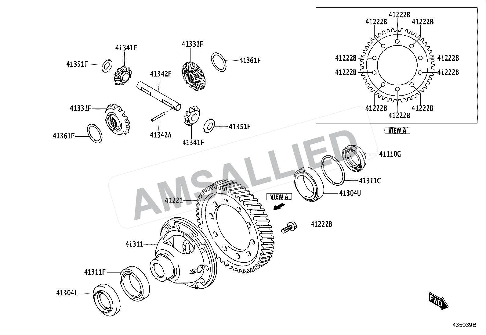 Toyota Hyryder Front Axle Housing & Differential exploded parts diagram, figure 4301