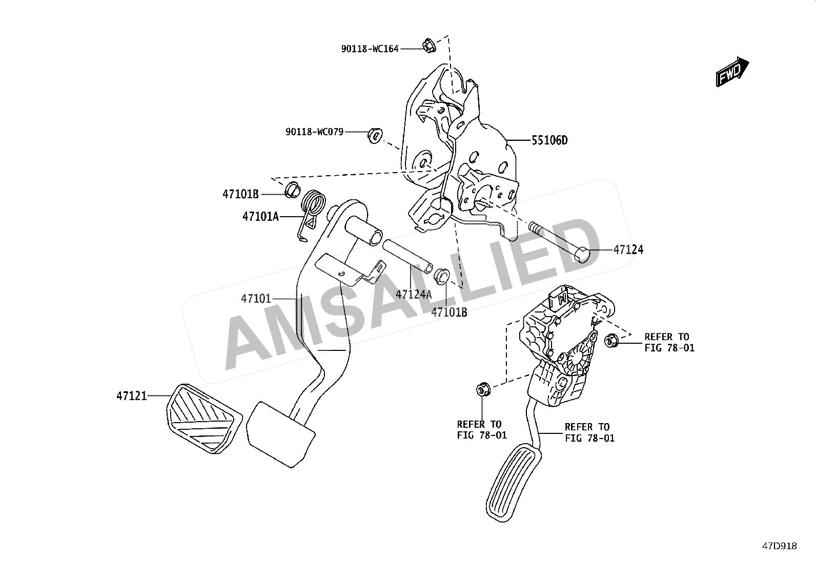 Toyota Hyryder Brake Pedal & Bracket exploded parts diagram, figure 4701