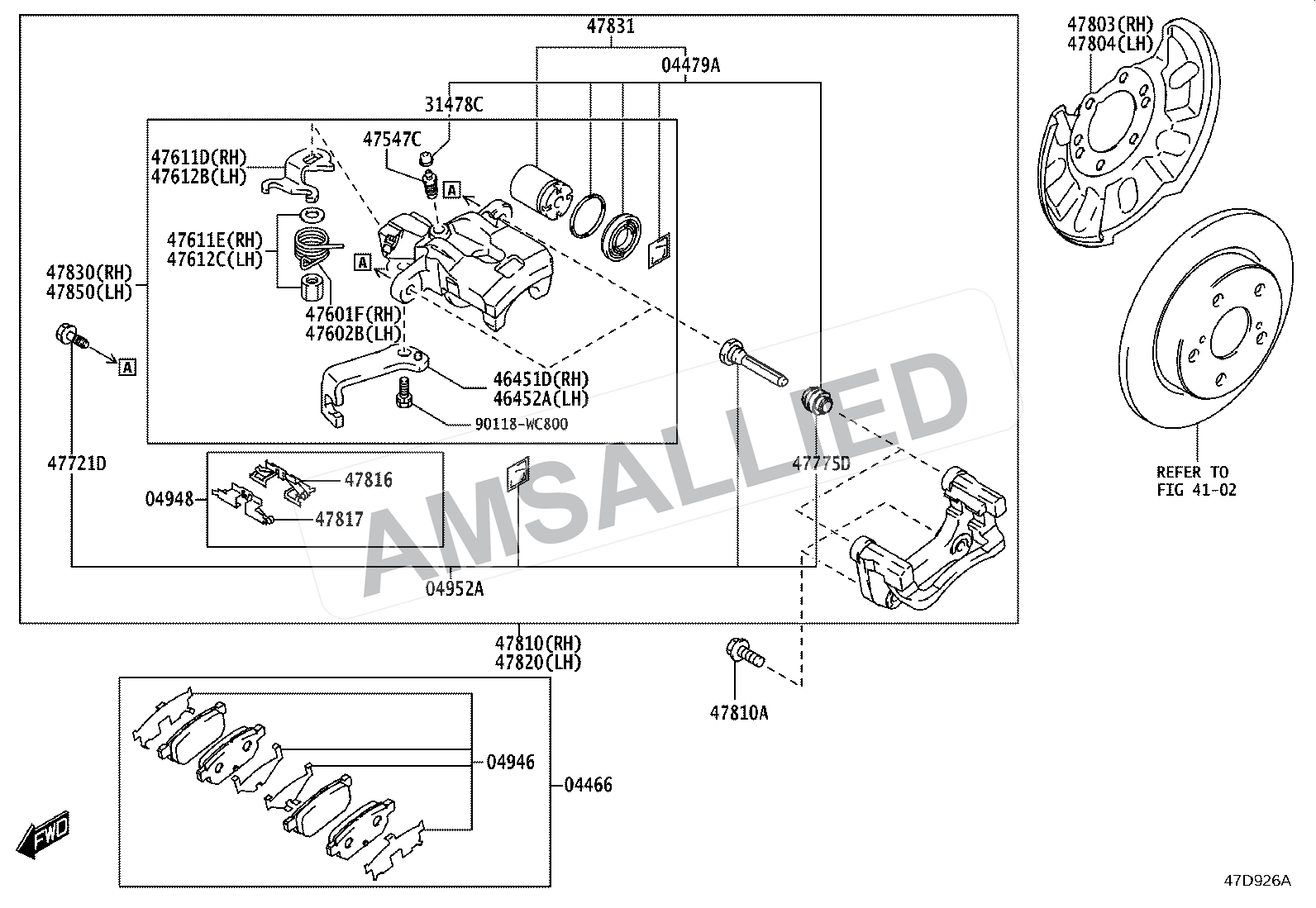 Toyota Hyryder Rear Disc Brake Caliper & Dust Cover exploded parts diagram, figure 4707