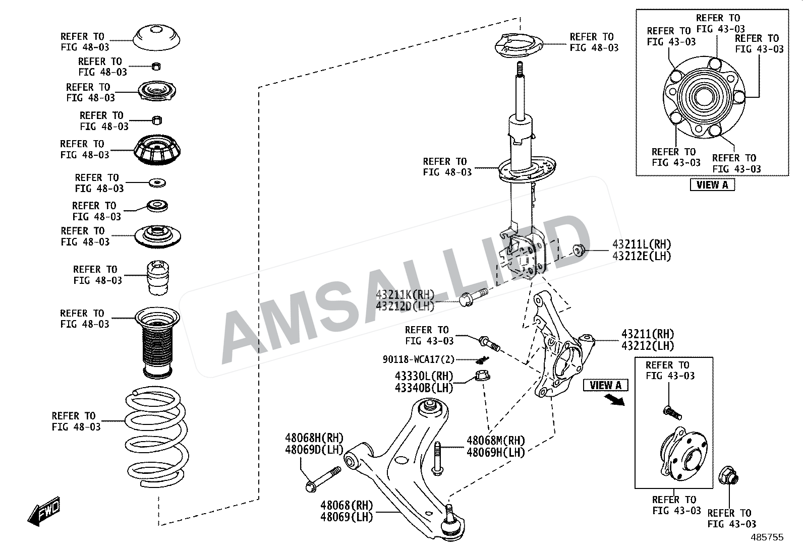 Toyota Hyryder Front Axle Arm & Steering Knuckle exploded parts diagram, figure 4802
