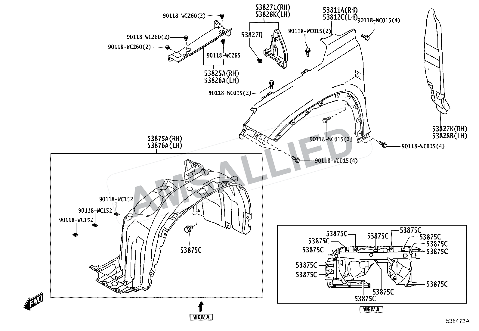 Toyota Hyryder Hood & Front Fender exploded parts diagram, figure 5302