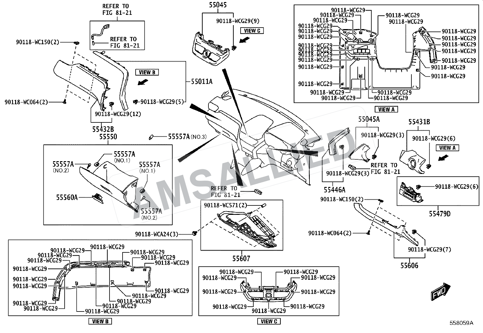 Toyota Hyryder Instrument Panel & Glove Compartment exploded parts diagram, figure 5501
