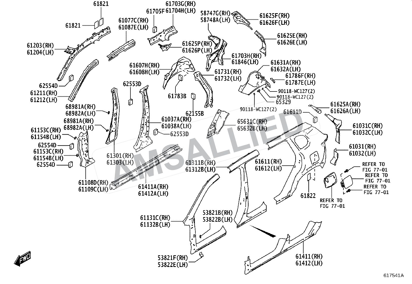 Toyota Hyryder Side Member exploded parts diagram, figure 6101