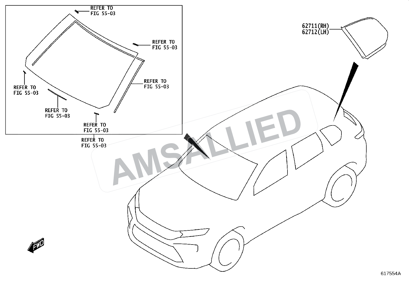 Toyota Hyryder Quarter Window exploded parts diagram, figure 6103