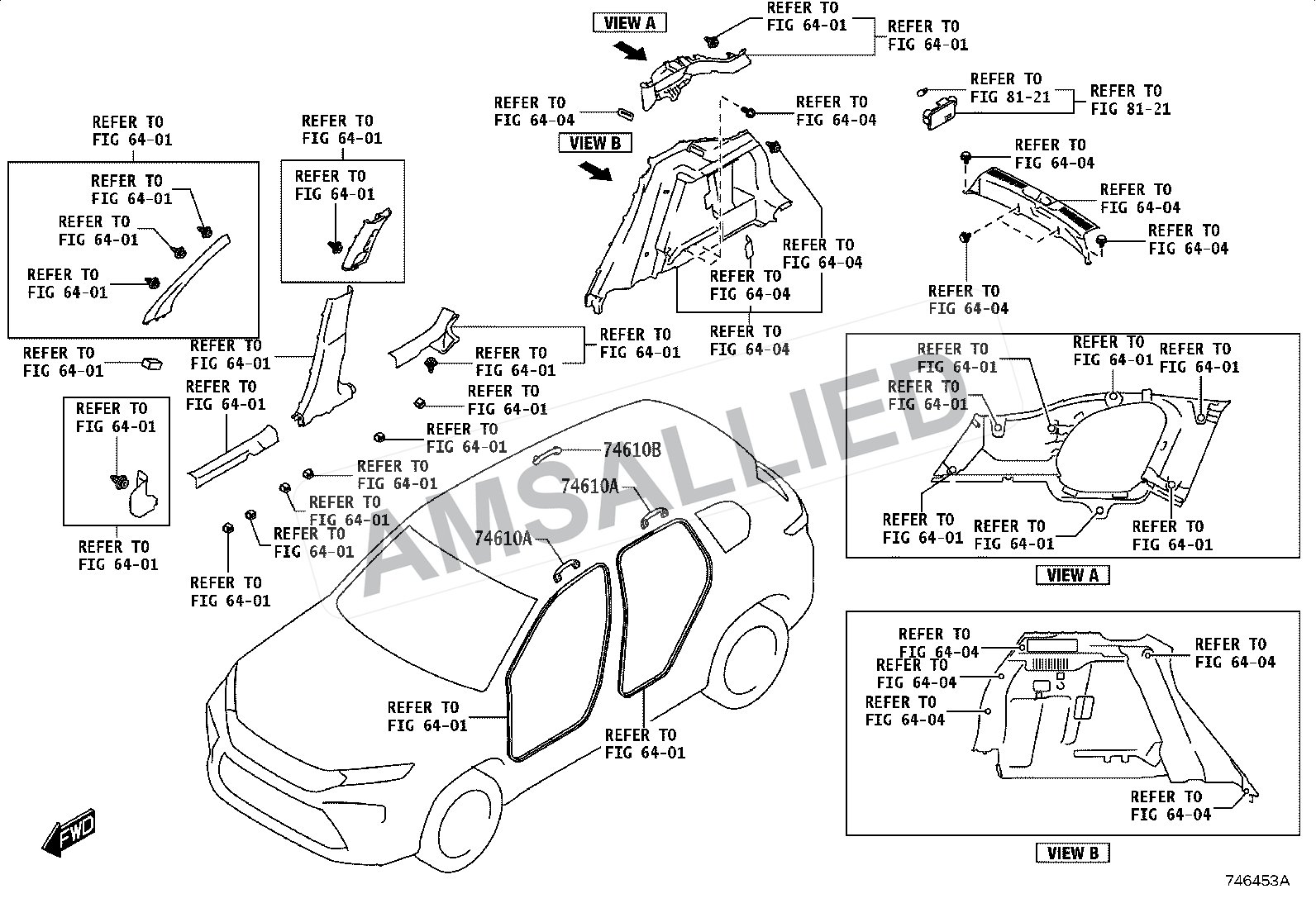 Toyota Hyryder Armrest & Visor exploded parts diagram, figure 7401