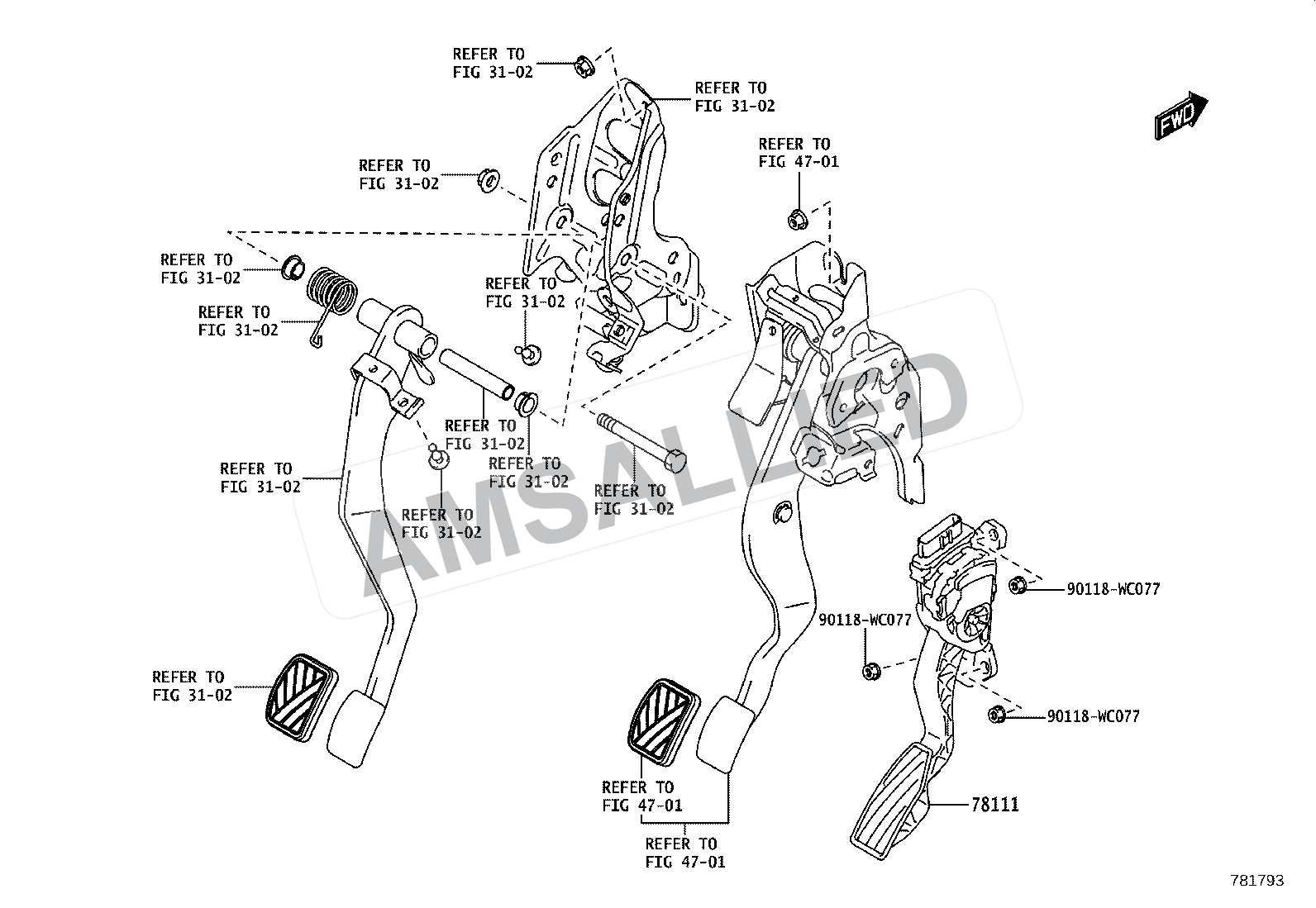 Toyota Hyryder Accelerator Link exploded parts diagram, figure 7801