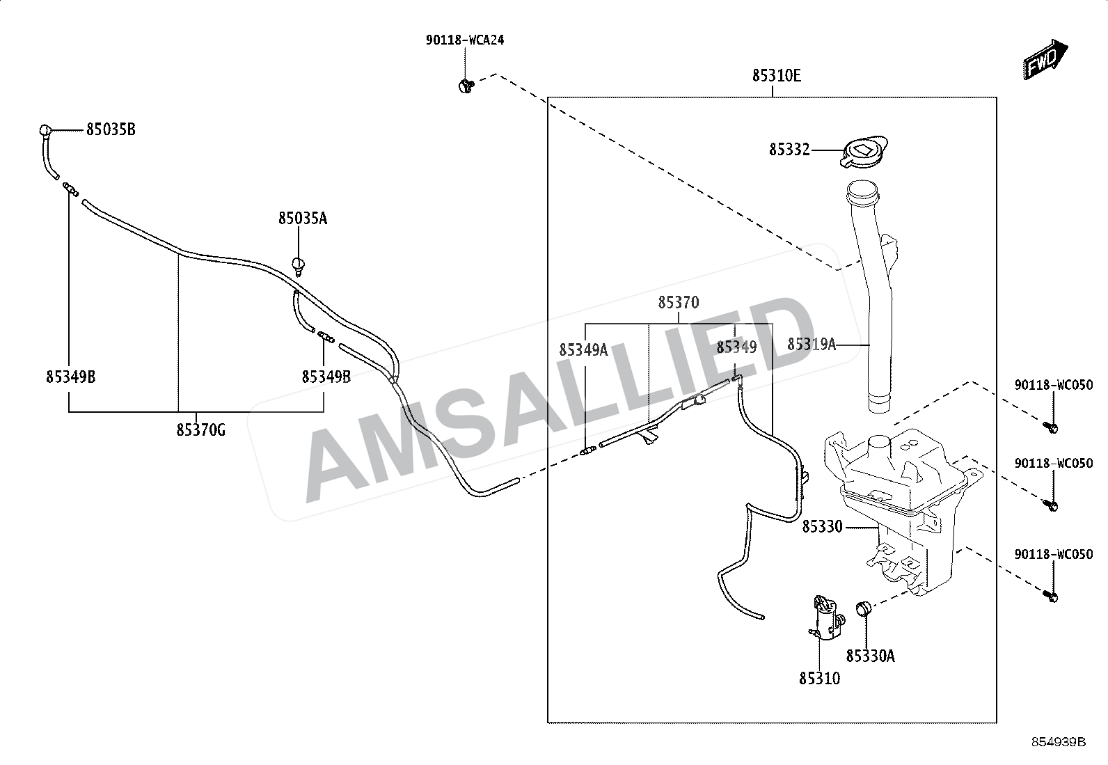 Toyota Hyryder Windshield Washer exploded parts diagram, figure 8503