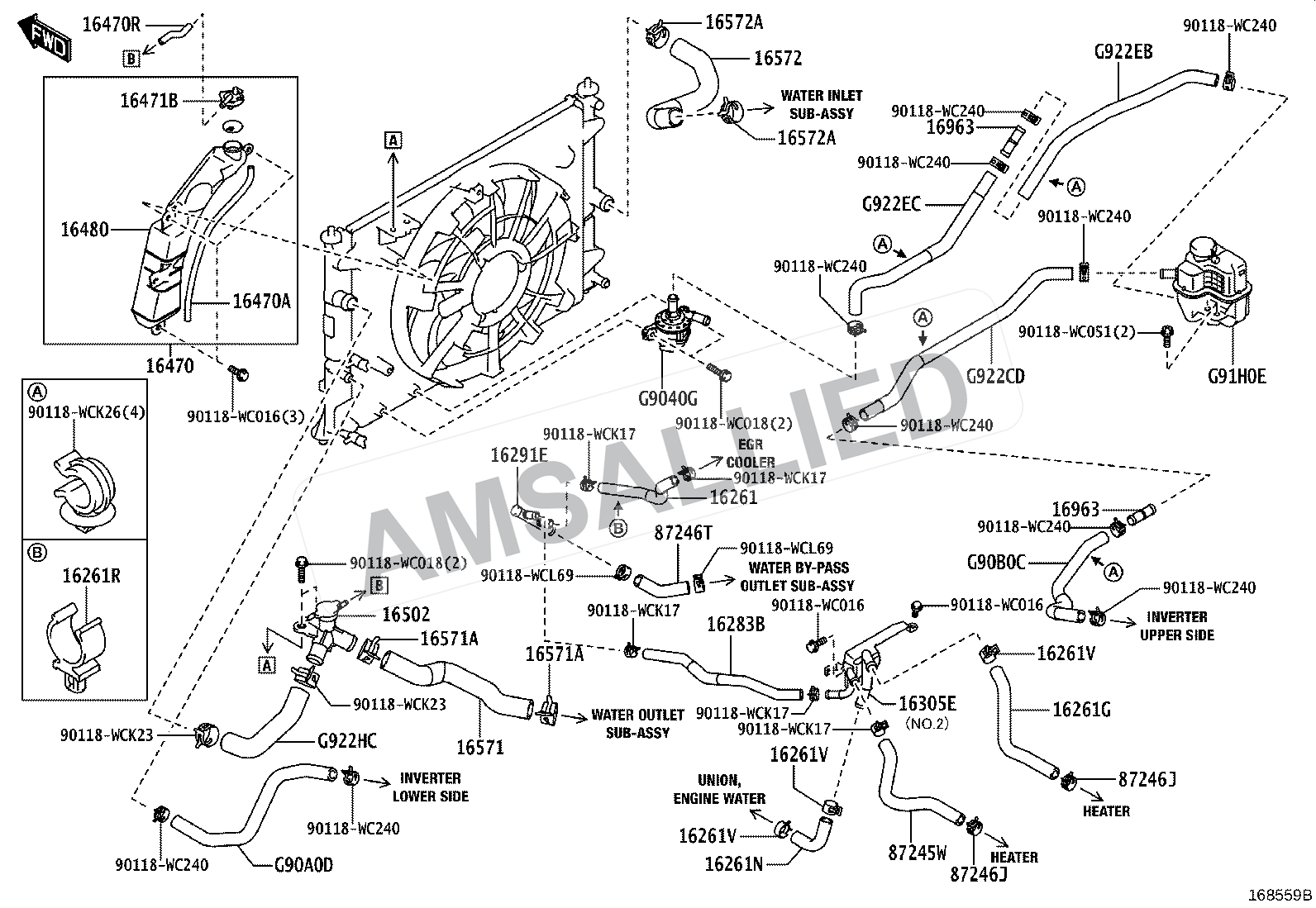 Toyota Hyryder Radiator & Water Outlet exploded parts diagram, figure 1603