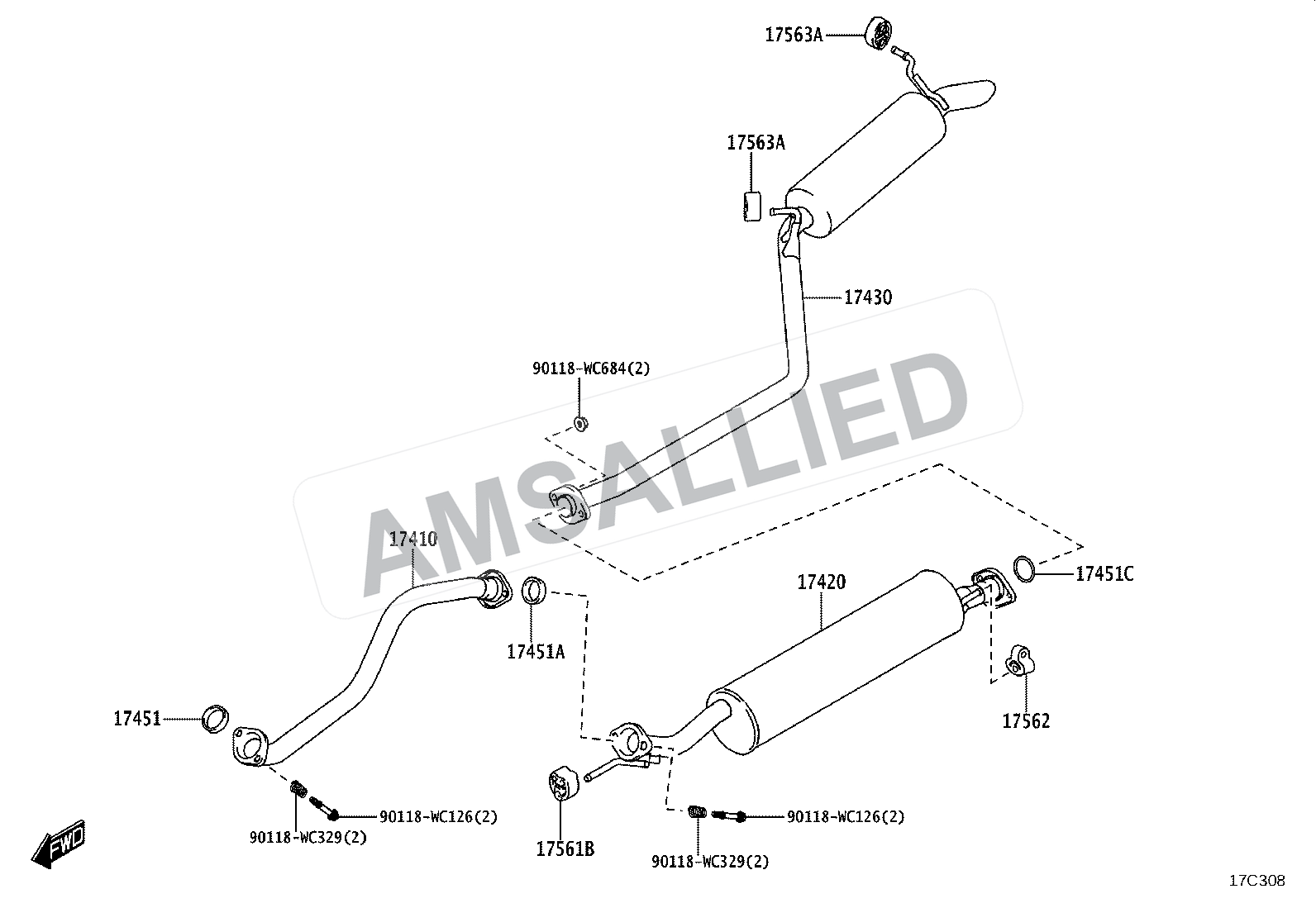Toyota Hyryder Exhaust Pipe exploded parts diagram, figure 1702