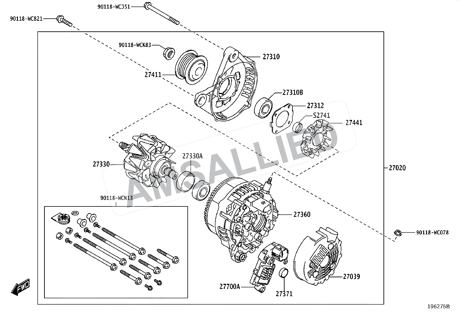 Toyota Hyryder Alternator exploded parts diagram, figure 1903