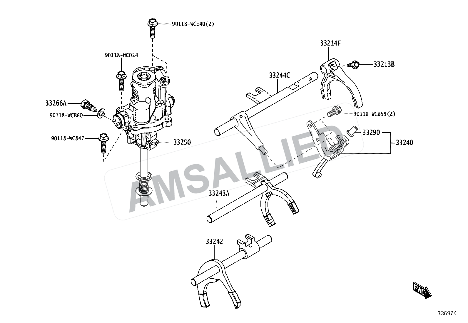 Toyota Hyryder Gear Shift Fork & Lever Shaft (mtm) exploded parts diagram, figure 3307