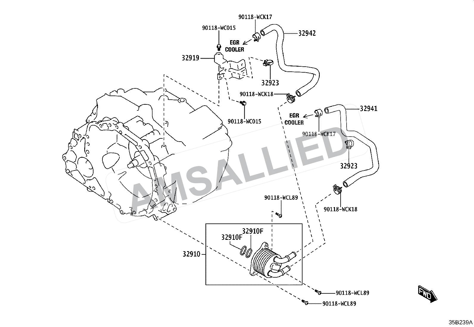 Toyota Hyryder Oil Cooler & Tube (atm) exploded parts diagram, figure 3514