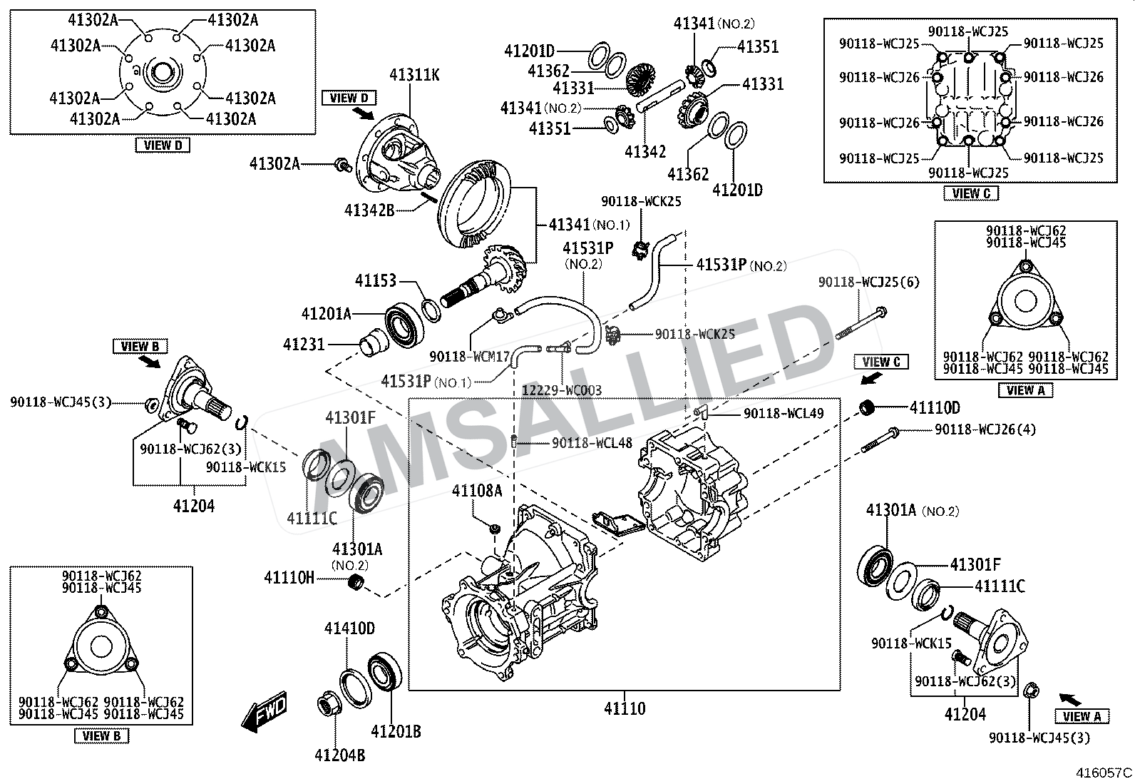Toyota Hyryder Rear Axle Housing & Differential exploded parts diagram, figure 4101