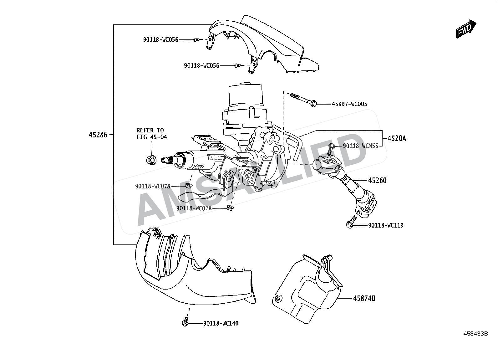Toyota Hyryder Steering Column & Shaft exploded parts diagram, figure 4501