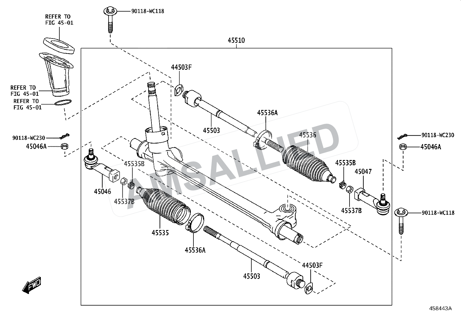 Toyota Hyryder Front Steering Gear & Link exploded parts diagram, figure 4505