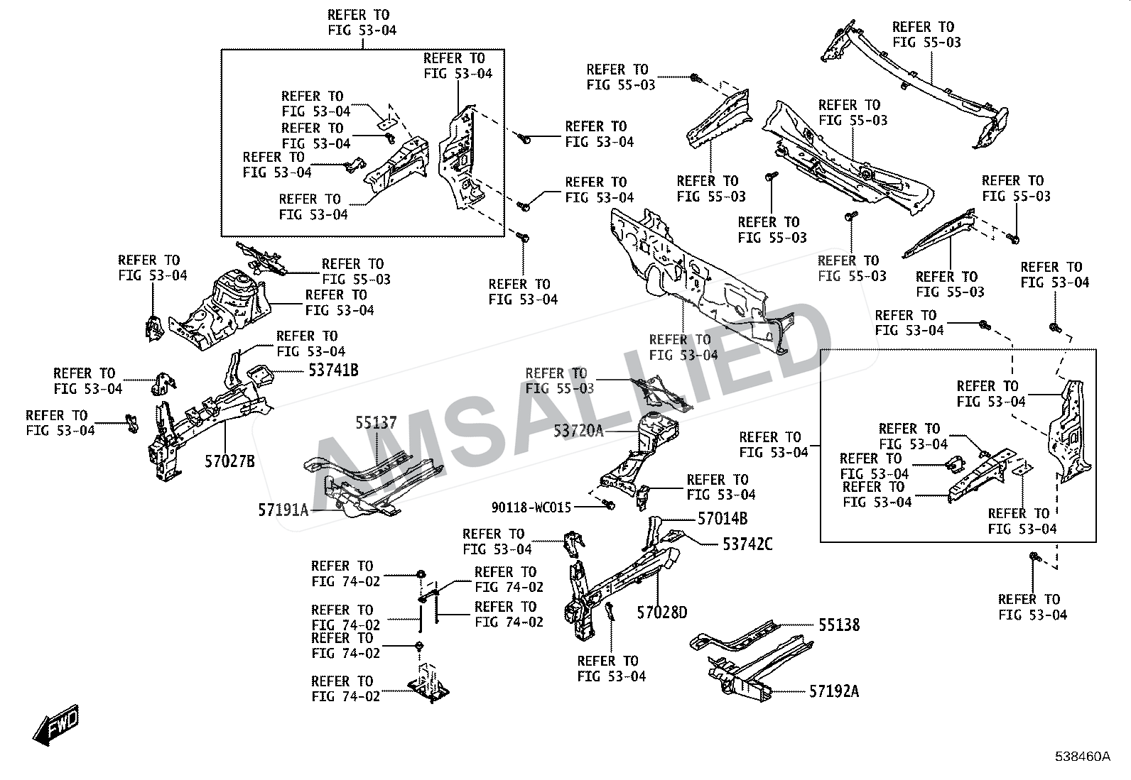 Toyota Hyryder Floor Side Member exploded parts diagram, figure 5305