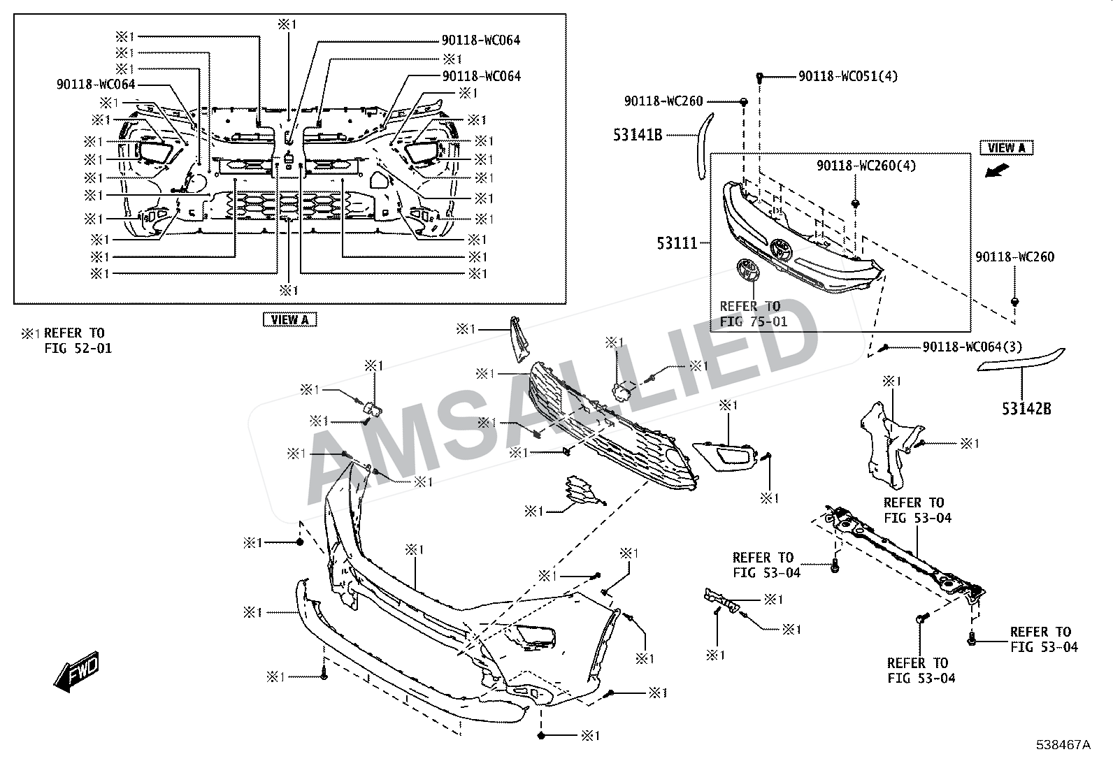 Toyota Hyryder Radiator Grille exploded parts diagram, figure 5301