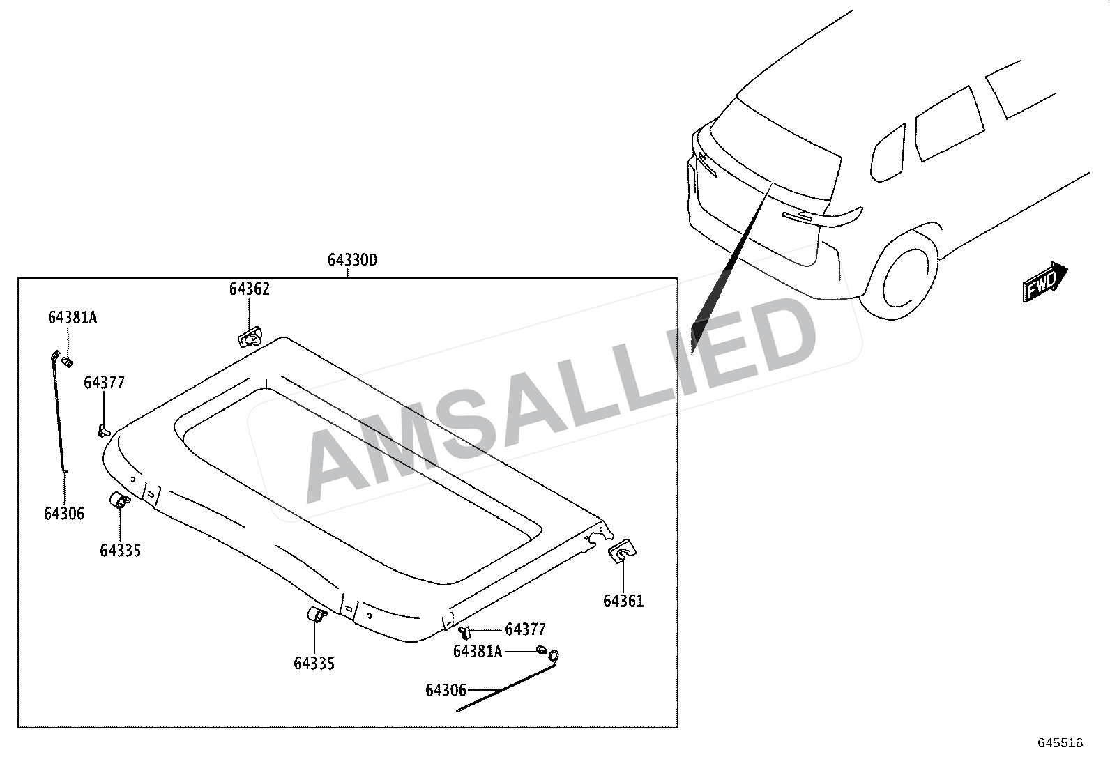 Toyota Hyryder Deck Board & Deck Trim Cover exploded parts diagram, figure 6404
