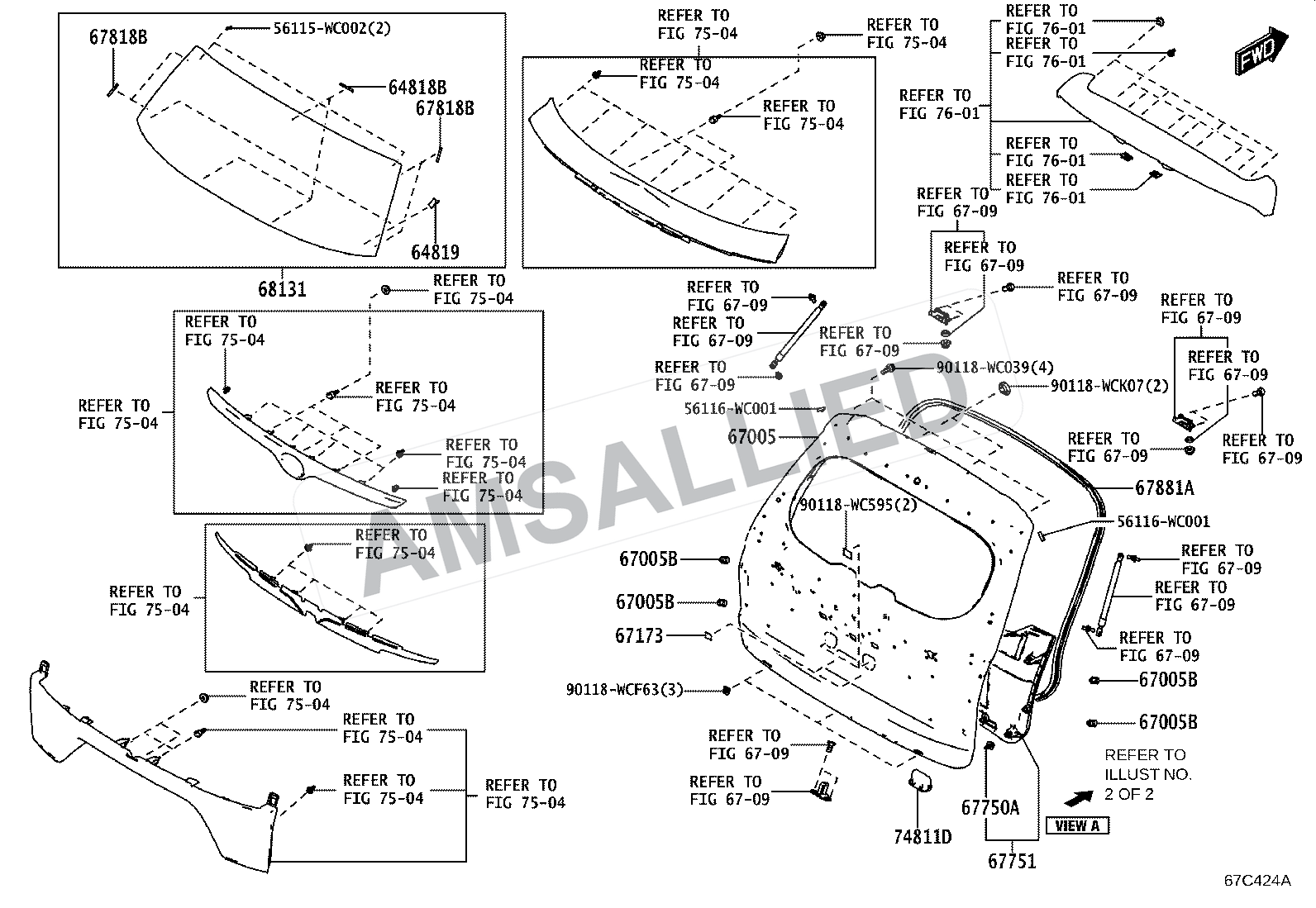 Toyota Hyryder Back Door Panel & Glass exploded parts diagram, figure 6708