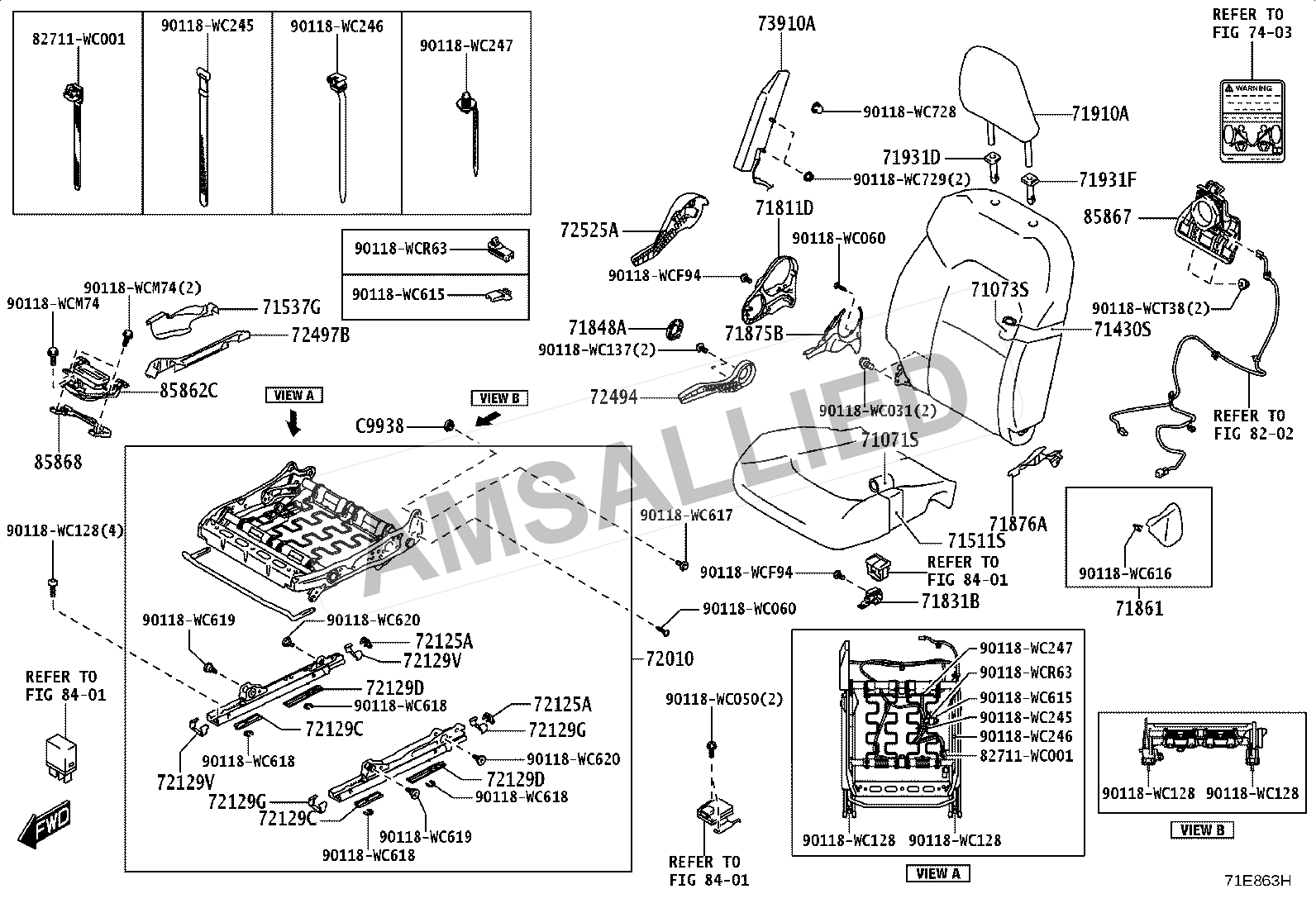 Toyota Hyryder Front Seat & Seat Track exploded parts diagram, figure 7101