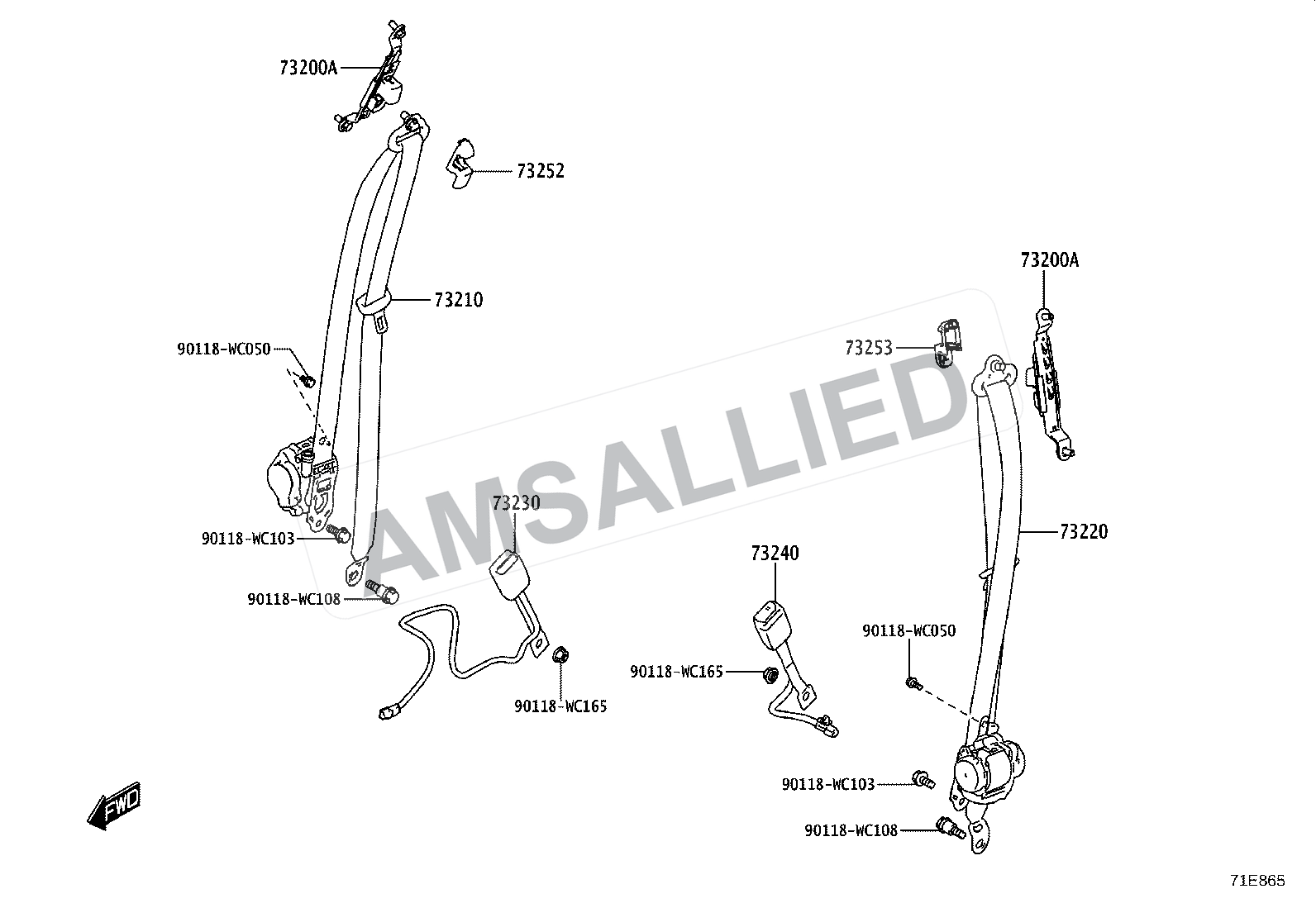 Toyota Hyryder Seat Belt & Child Restraint Seat exploded parts diagram, figure 7104