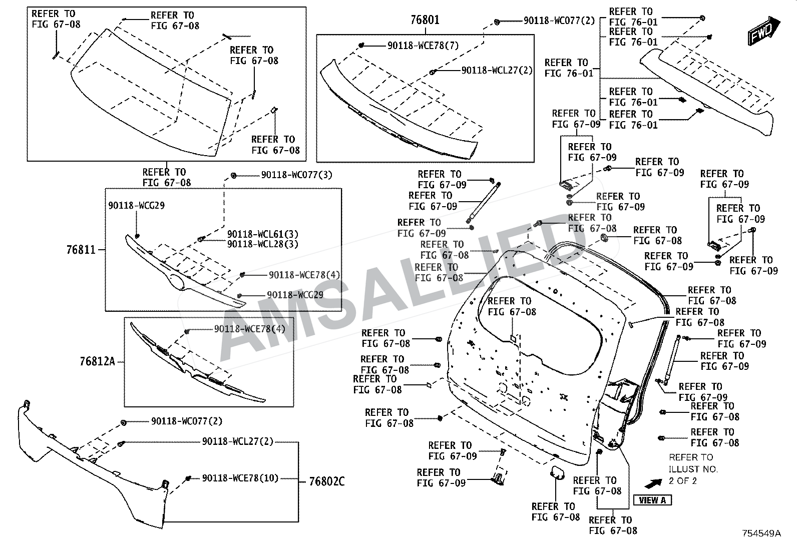 Toyota Hyryder Rear Moulding exploded parts diagram, figure 7504