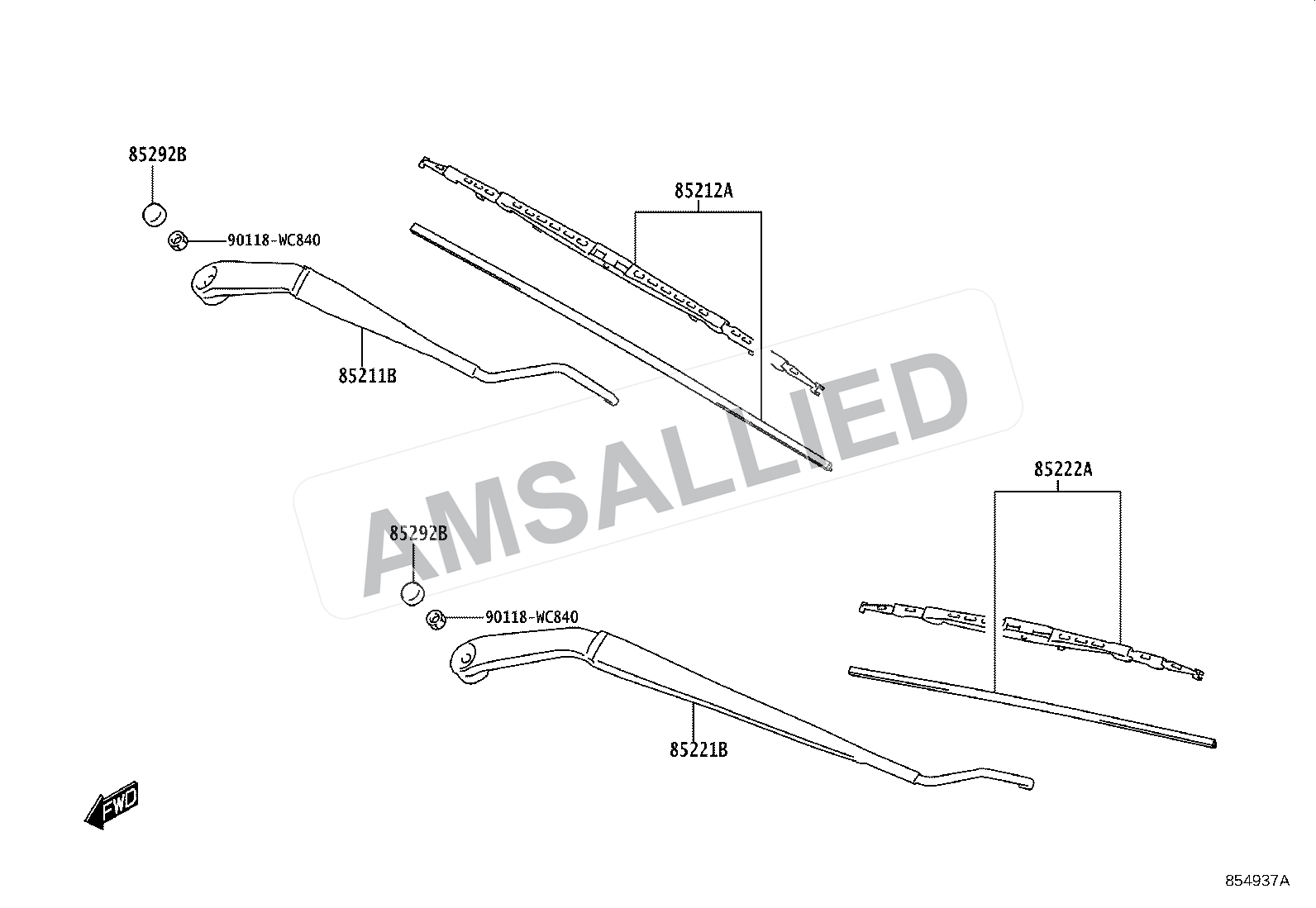 Toyota Hyryder Windshield Wiper exploded parts diagram, figure 8501
