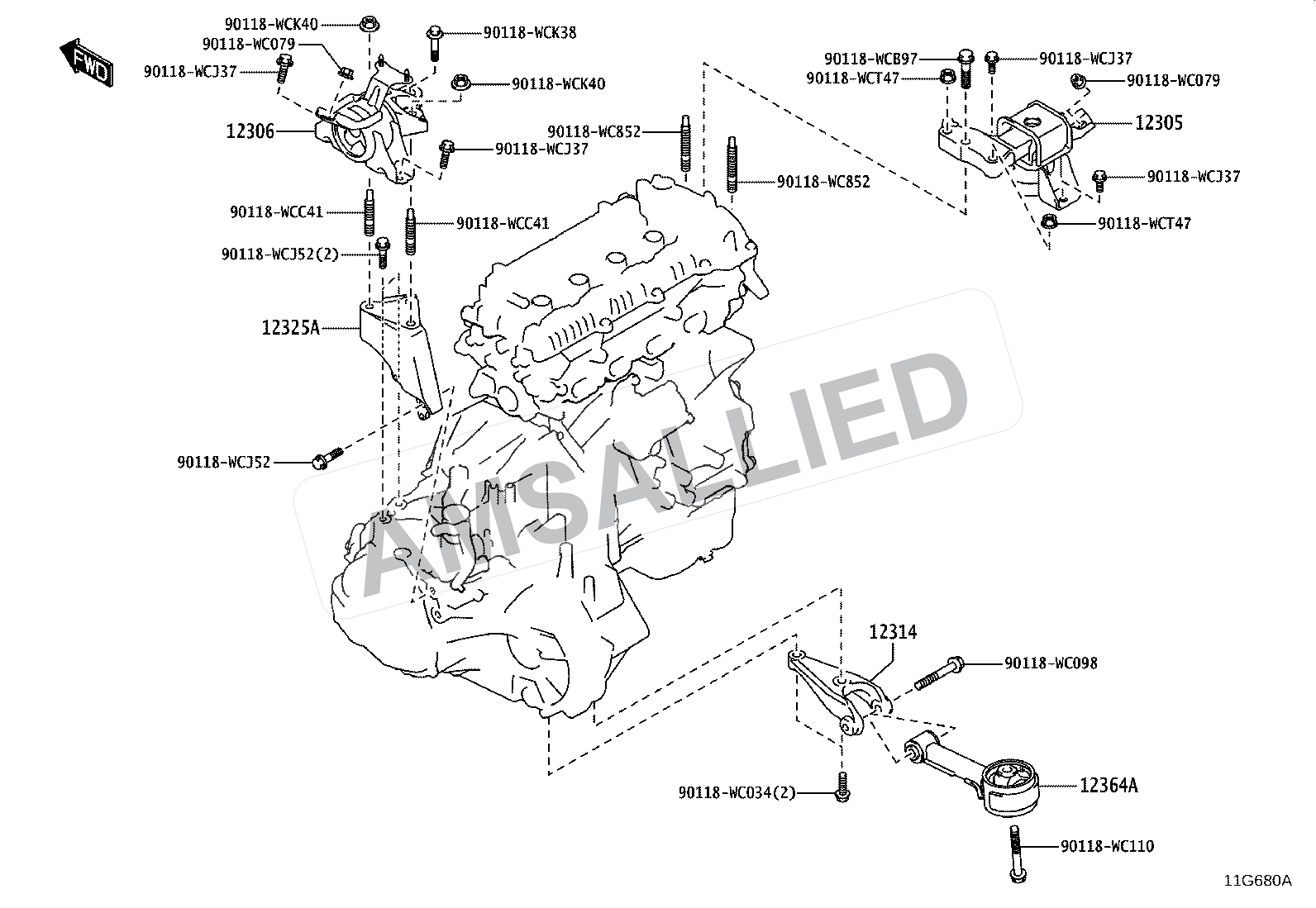 Toyota Hyryder Mounting exploded parts diagram, figure 1107