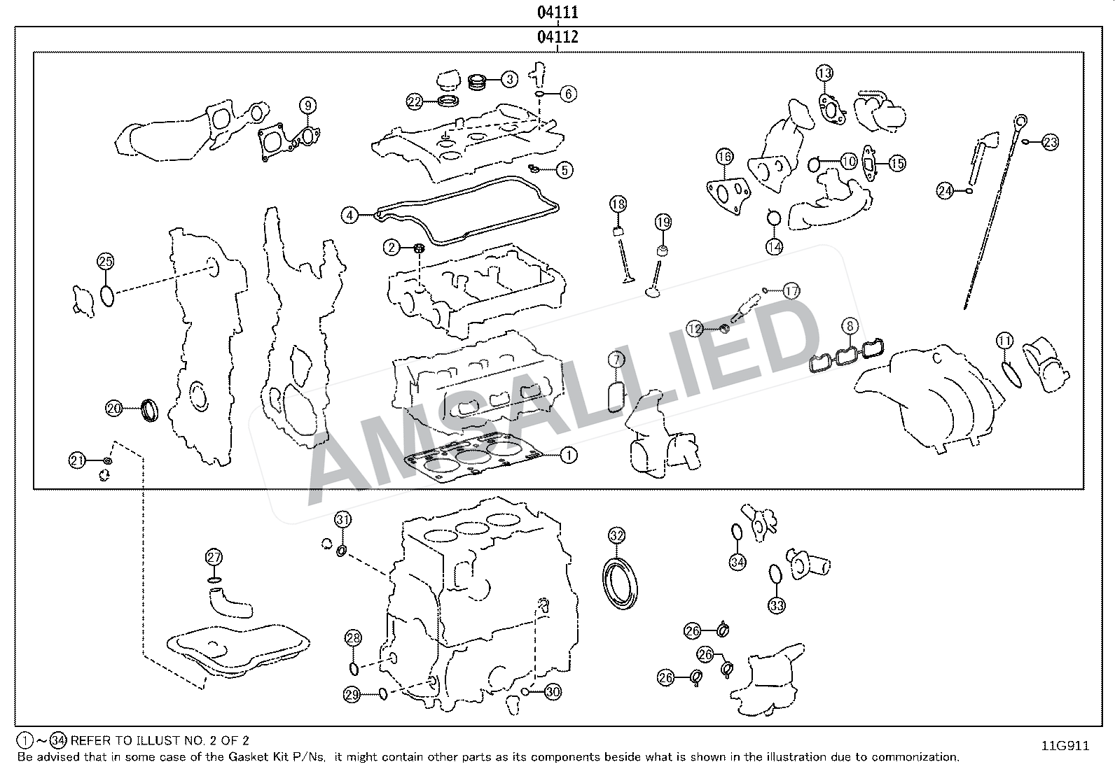 Toyota Hyryder Engine Overhaul Gasket Kit exploded parts diagram, figure 1103