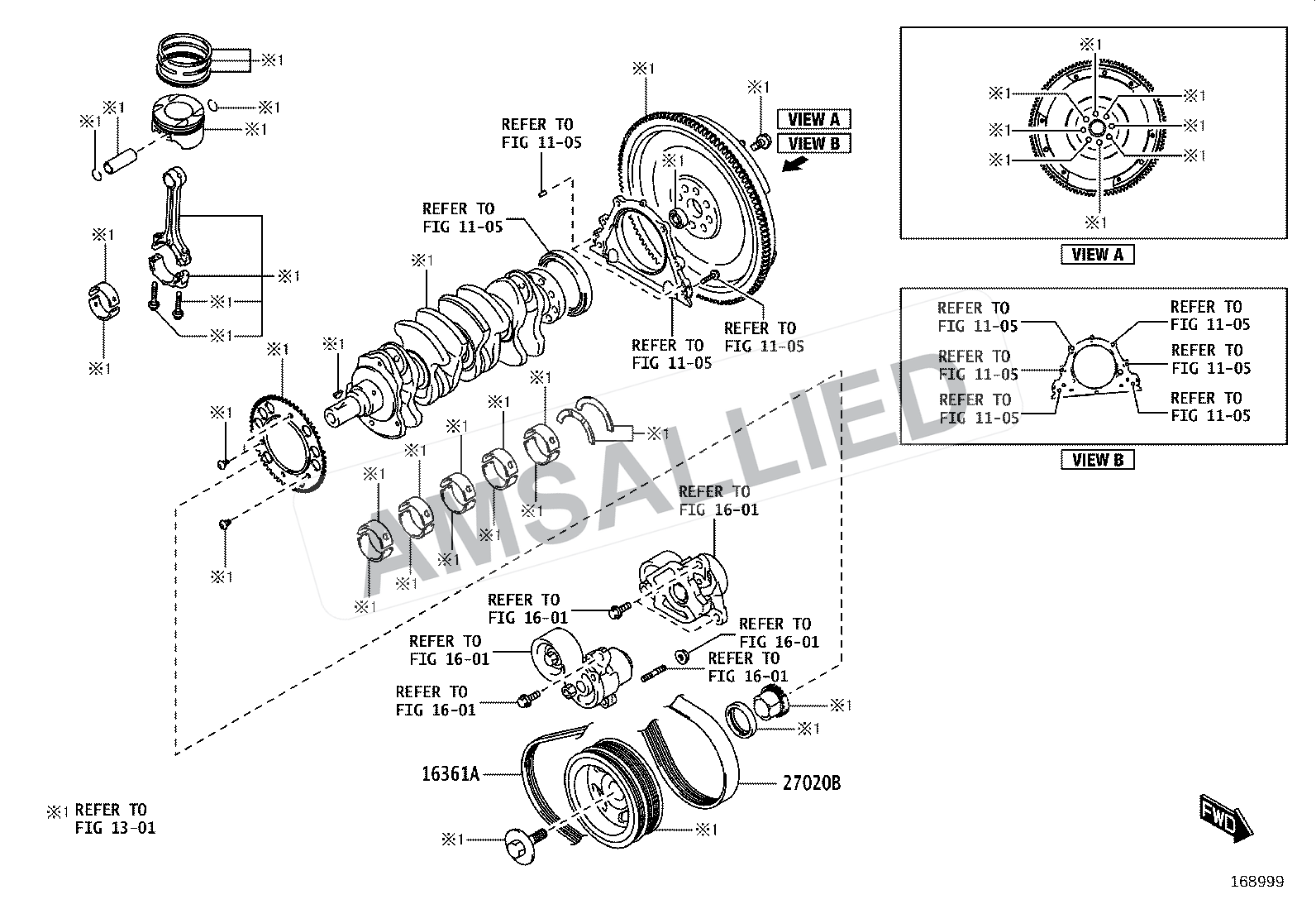 Toyota Hyryder V-belt exploded parts diagram, figure 1605