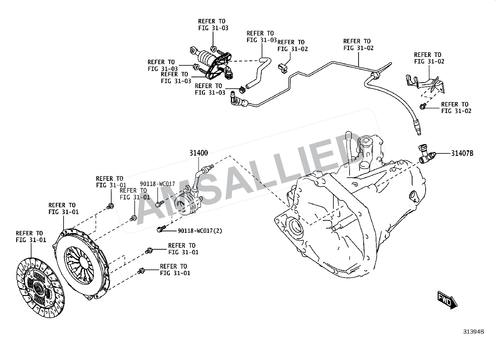 Toyota Hyryder Clutch Release Cylinder exploded parts diagram, figure 3105