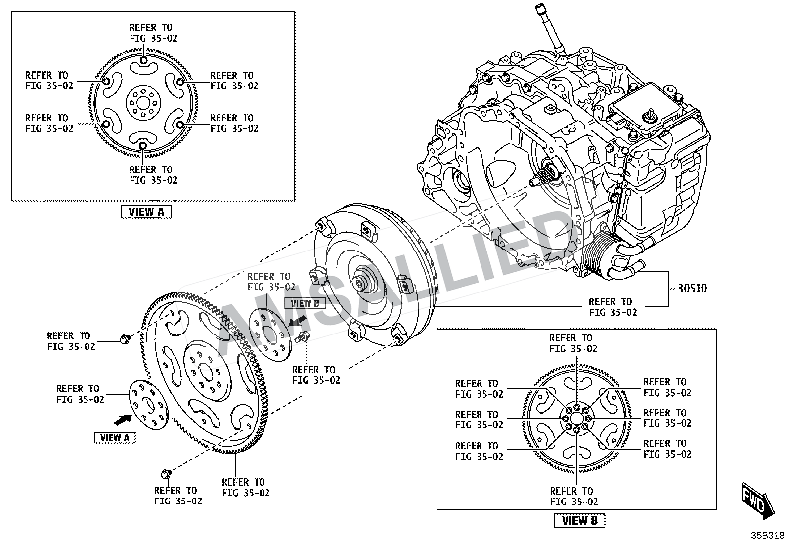 Toyota Hyryder Transaxle Or Transmission Assy & Gasket Kit (atm) exploded parts diagram, figure 3501