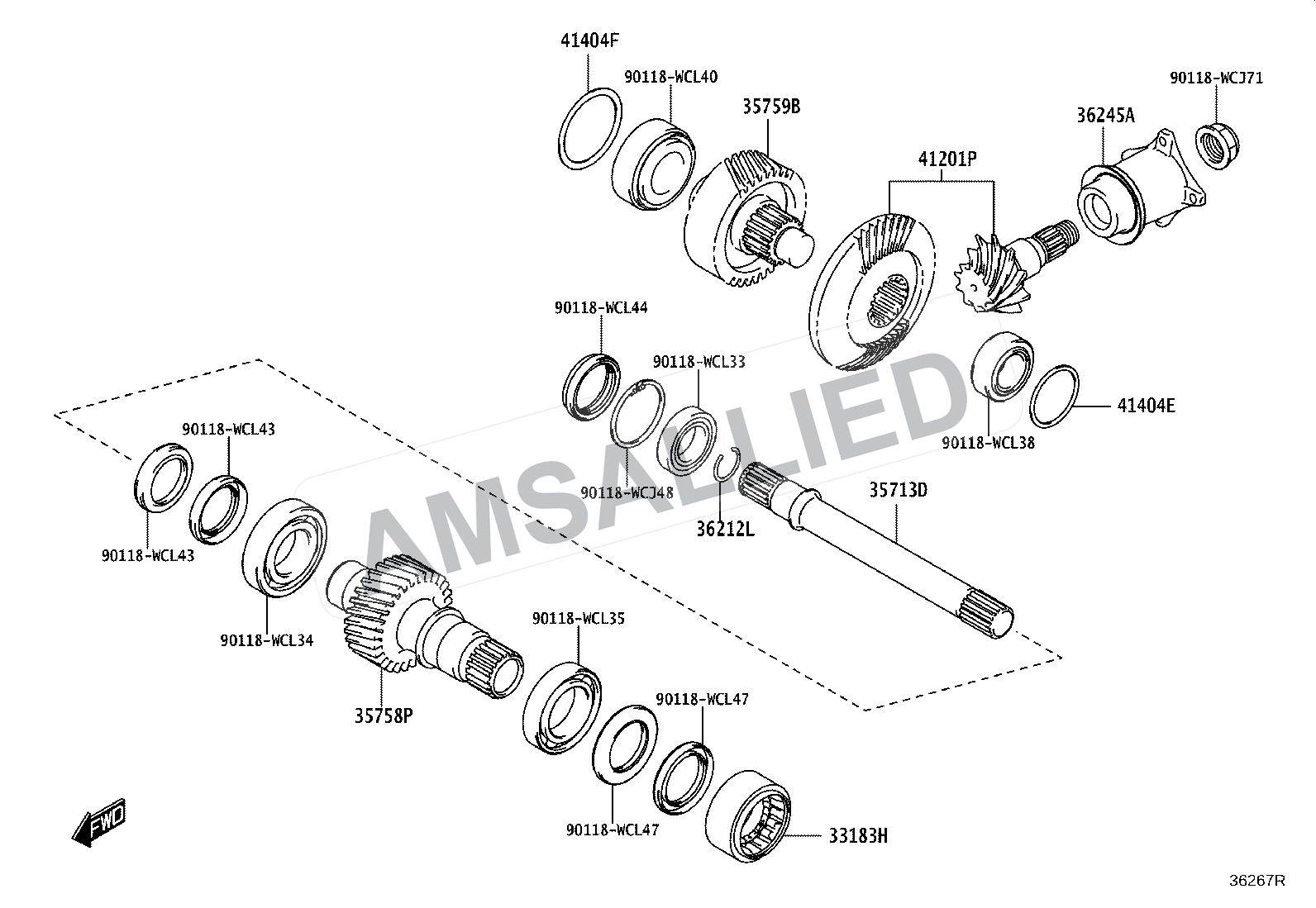 Toyota Hyryder Transfer Gear exploded parts diagram, figure 3610