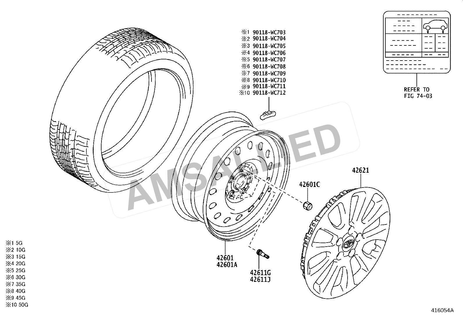 Toyota Hyryder Disc Wheel & Wheel Cap exploded parts diagram, figure 4103