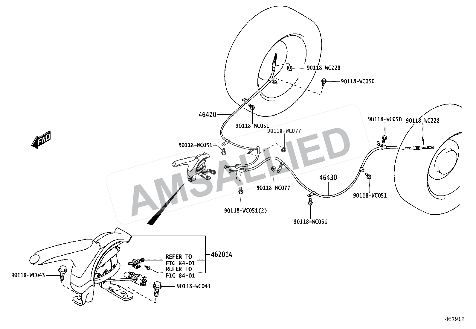 Toyota Hyryder Parking Brake & Cable exploded parts diagram, figure 4601