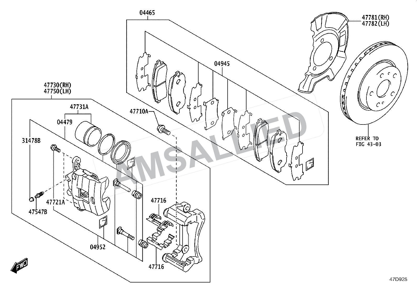 Toyota Hyryder Front Disc Brake Caliper & Dust Cover exploded parts diagram, figure 4705