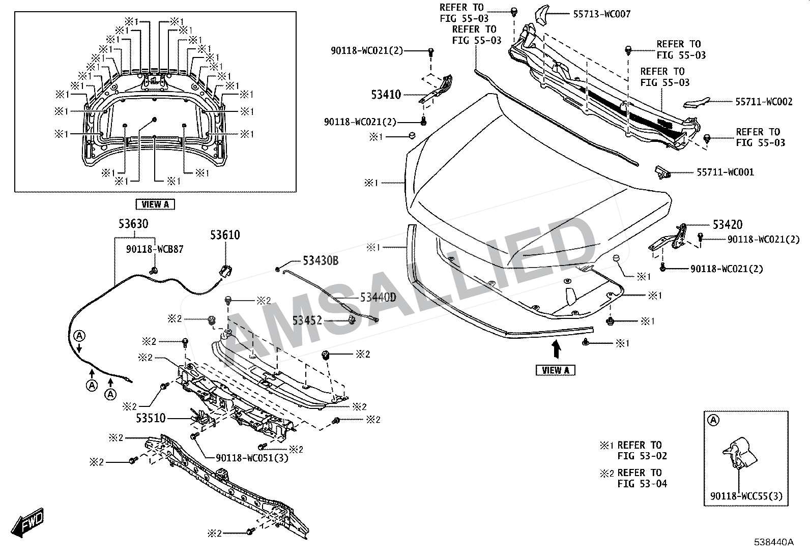 Toyota Hyryder Hood Lock & Hinge exploded parts diagram, figure 5303