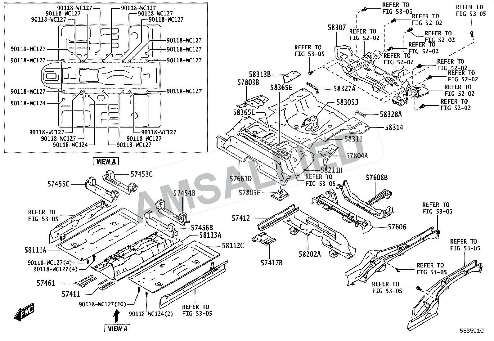 Toyota Hyryder Floor Pan & Lower Back Panel exploded parts diagram, figure 5801