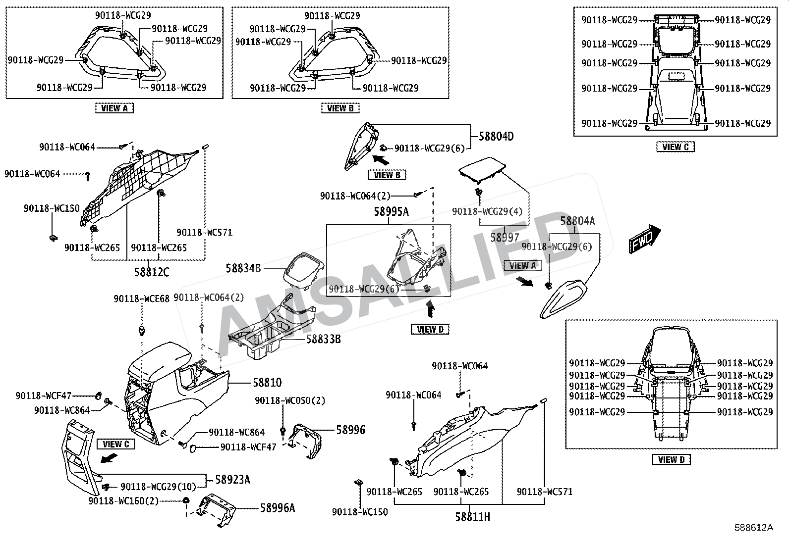 Toyota Hyryder Console Box & Bracket exploded parts diagram, figure 5806