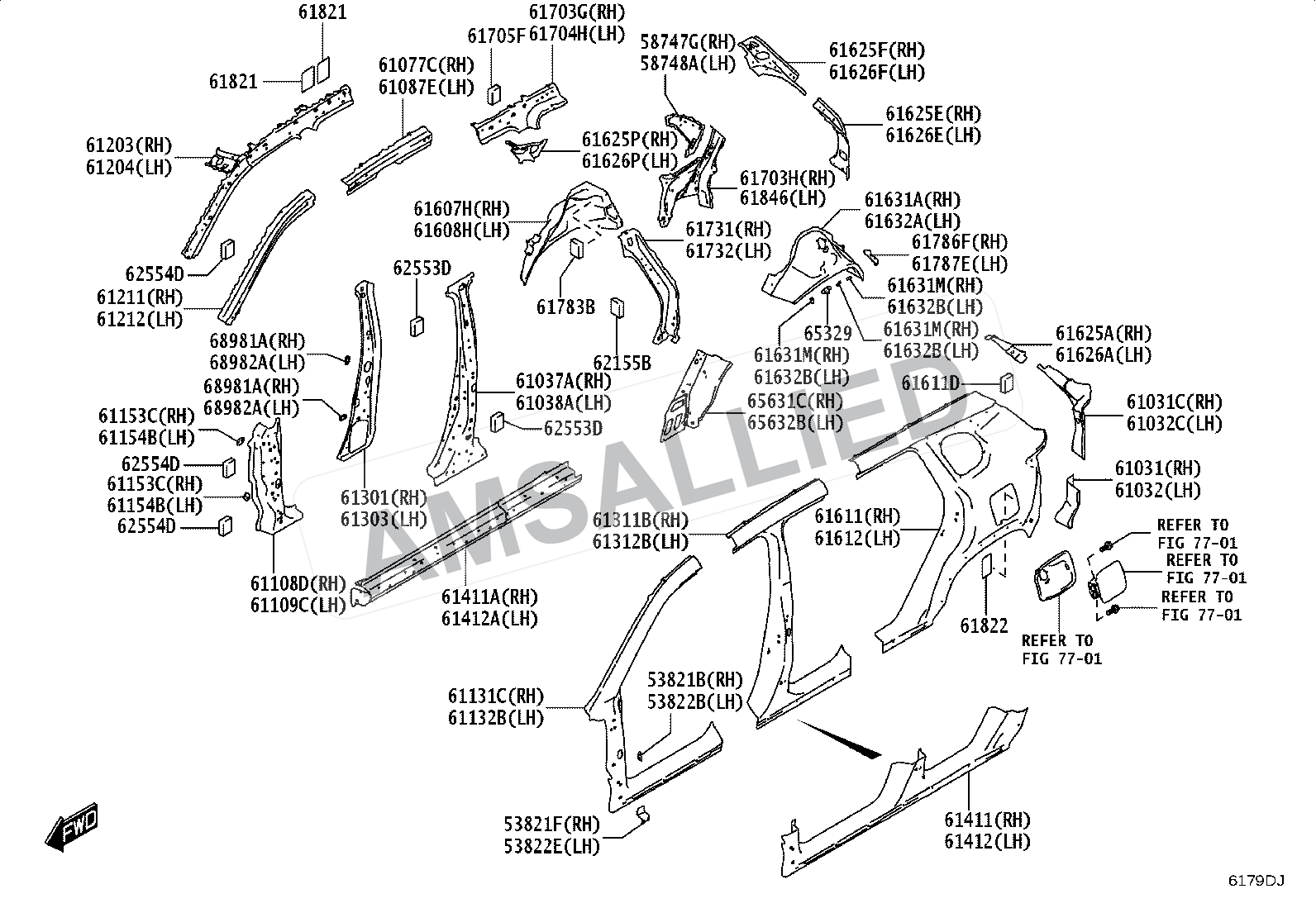 Toyota Hyryder Side Member exploded parts diagram, figure 6101