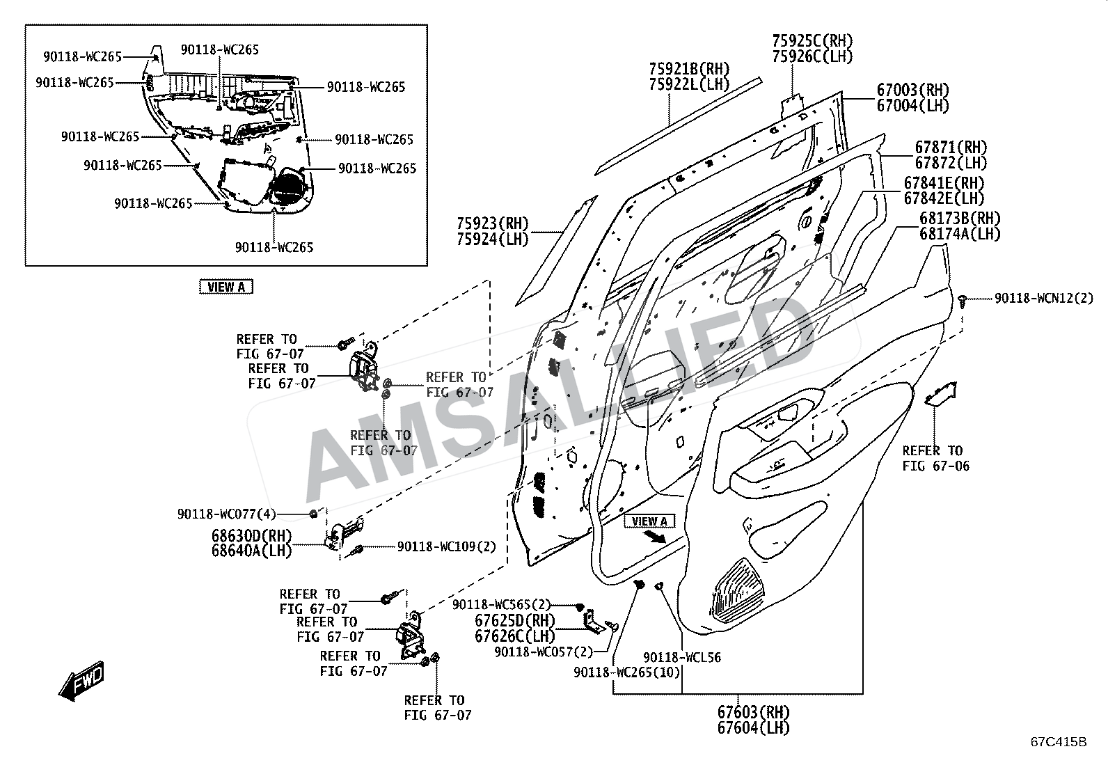 Toyota Hyryder Rear Door Panel & Glass exploded parts diagram, figure 6705
