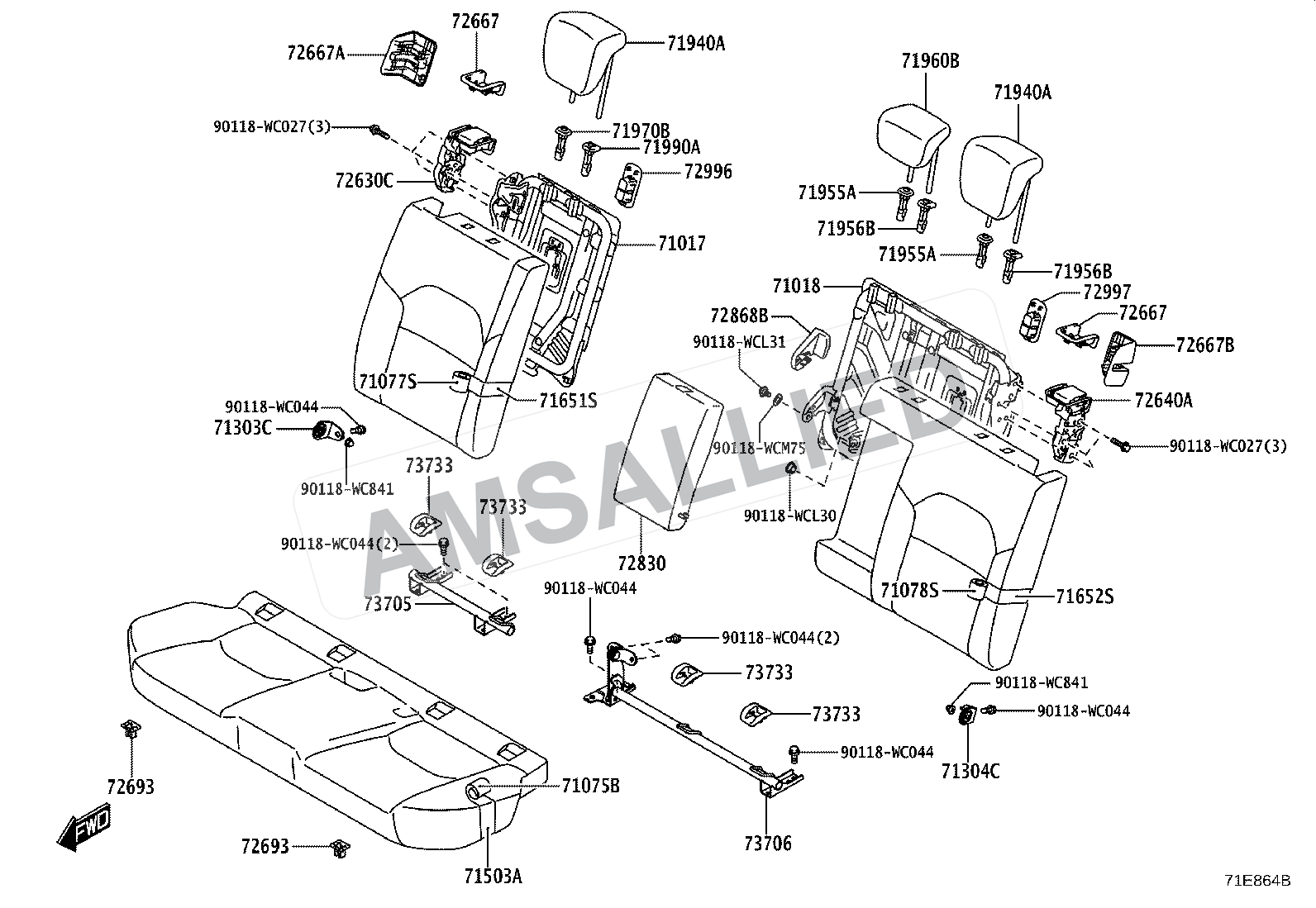 Toyota Hyryder Rear Seat & Seat Track exploded parts diagram, figure 7102